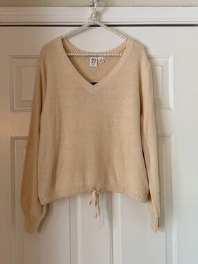 Roxy Taupe Tie Bottom V-Neck Sweater